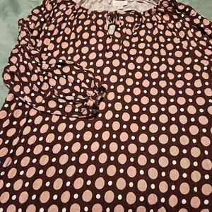 LuLaRoe Brown and Pink Polka Dot Top